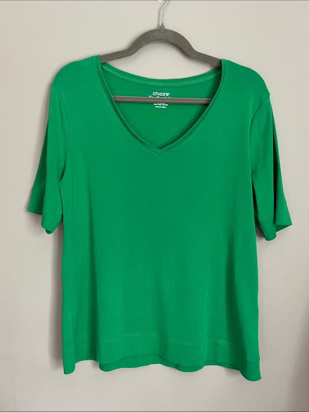 Chico's The Ultimate Pima Cotton Short Sleeve Kelly Green Tee size 1/medium